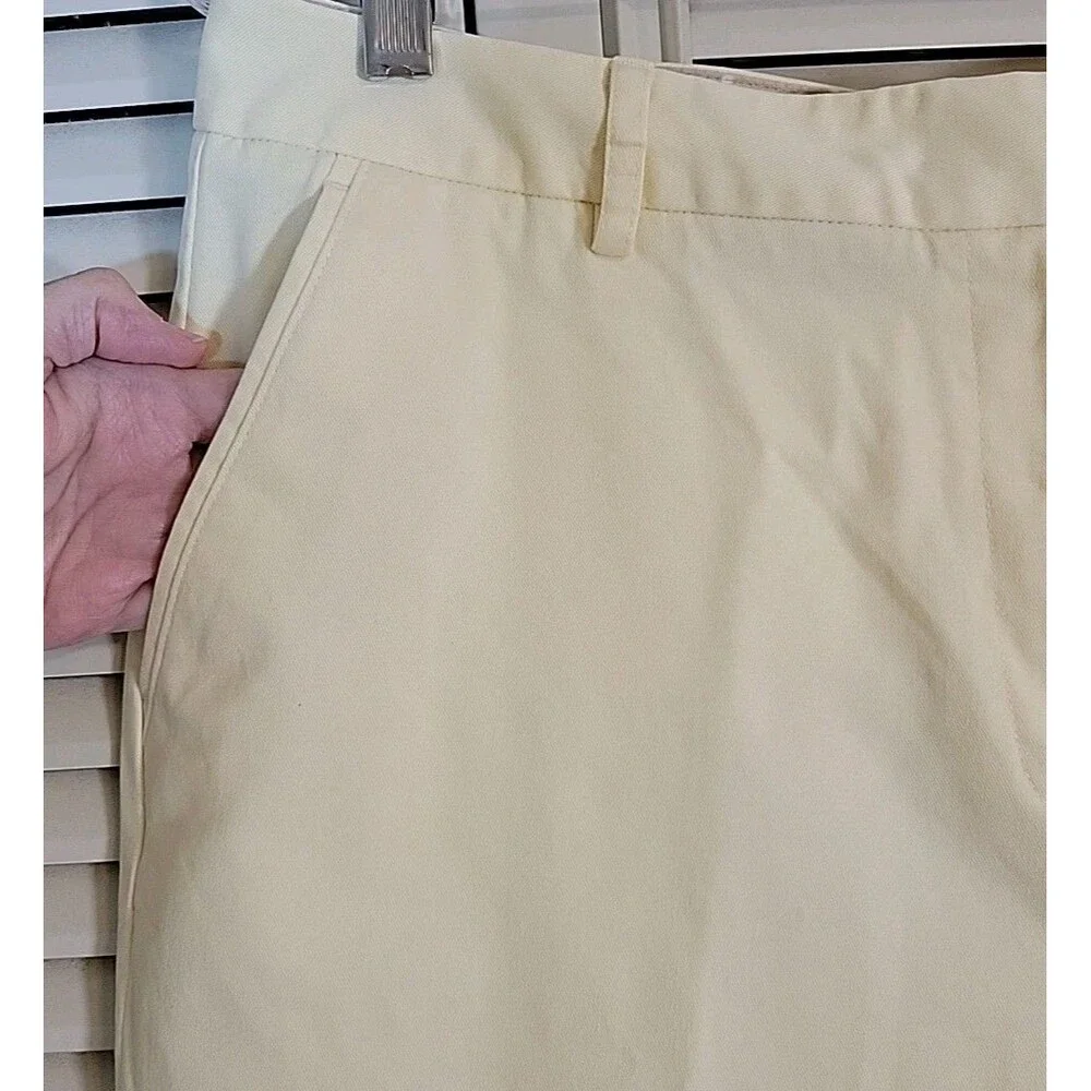 TALBOTS Butter Yellow Cotton Stretch Pants Sz 14 Tall Twill Preppy Chino EUC Vtg
